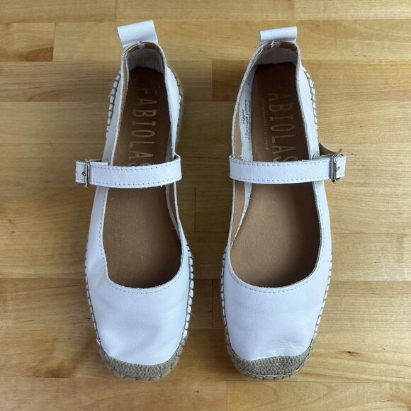 FABIOLAS Leather White Buckle Mary Jane Espadrilles Flats Shoes EU Size‎ 38 US 7 - Picture 2 of 9